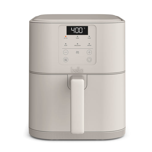 bella 6 Qt Slim Air Fryer, Fits-anywhere™ Kitchenware, EverGood™ Ceramic Nonstick Coating, Adjustable Temperature, 6 Preset Cooking Options, 60 Min Auto Shutoff w Audible Tone, 5lb Capacity, Oatmilk