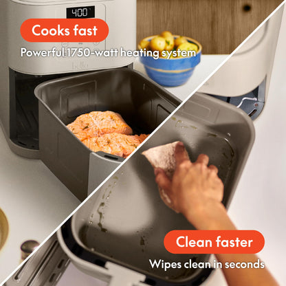bella 6 Qt Slim Air Fryer, Fits-anywhere™ Kitchenware, EverGood™ Ceramic Nonstick Coating, Adjustable Temperature, 6 Preset Cooking Options, 60 Min Auto Shutoff w Audible Tone, 5lb Capacity, Oatmilk